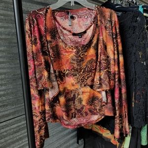 XL Bold Orange Floral Patterned Layered 2 Piece Set, Blouse